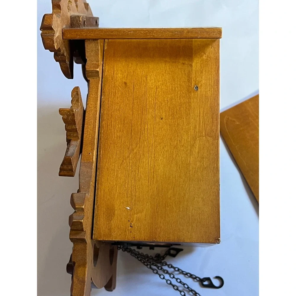 The Time Co Vintage Wooden Cuckoo Clock Carved Bird Leaf Black Forest Style